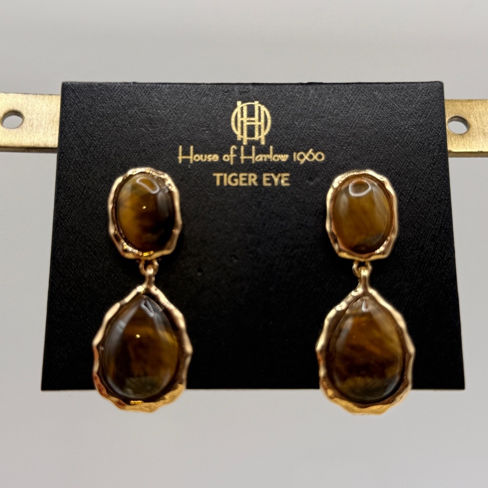 House of Harlow 1960 Gold and Brown Earrings - Picture 1 of 5